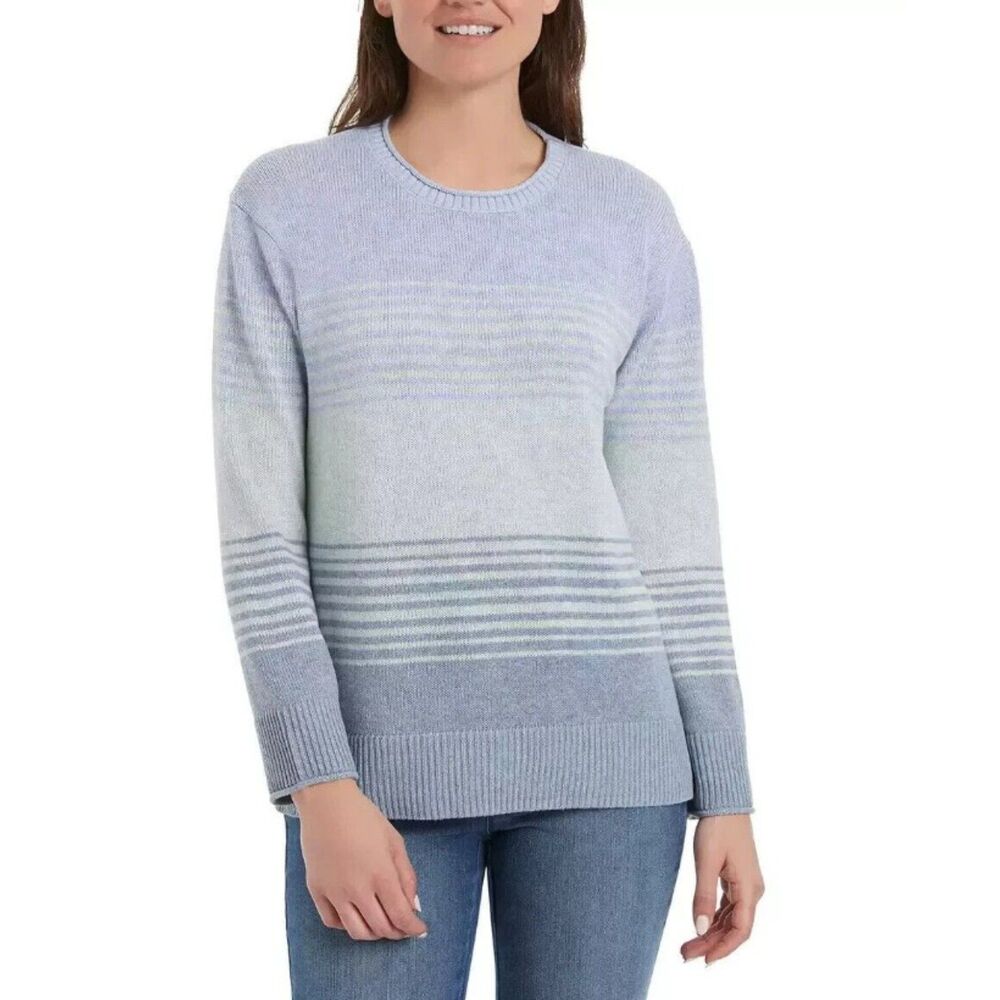 ELLA MOSS Blue Striped Sz Medium Casual Wear Soft Stretchy Crew Neck Sweater NEW
